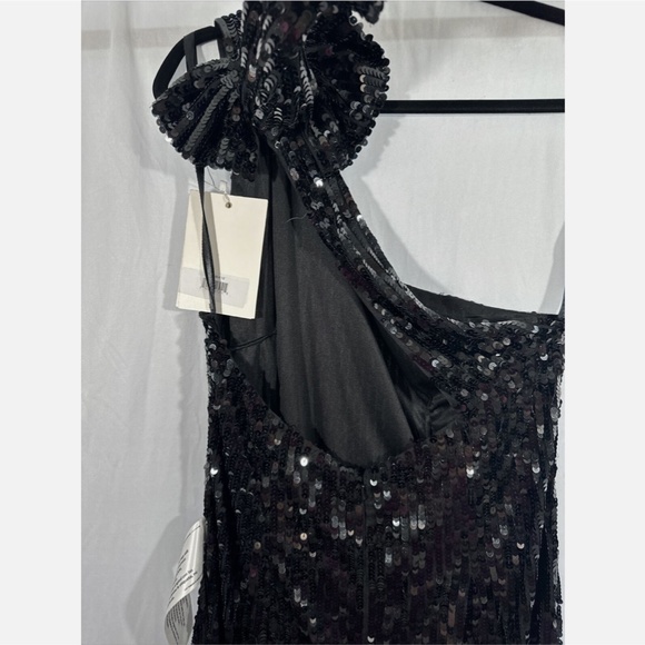 NWT $598 Mac Duggal [ 12 ] Sequined One Shoulder‎ Back Bow Detail Gown Black - Picture 14 of 15